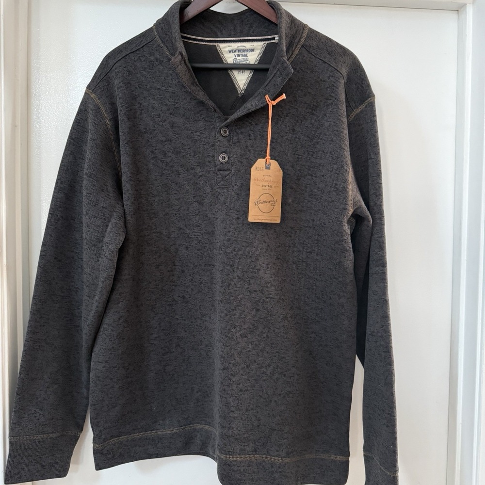 Men's New Weatherproof Vintage Brand Fleece Pullover NWT Large, Charcoal